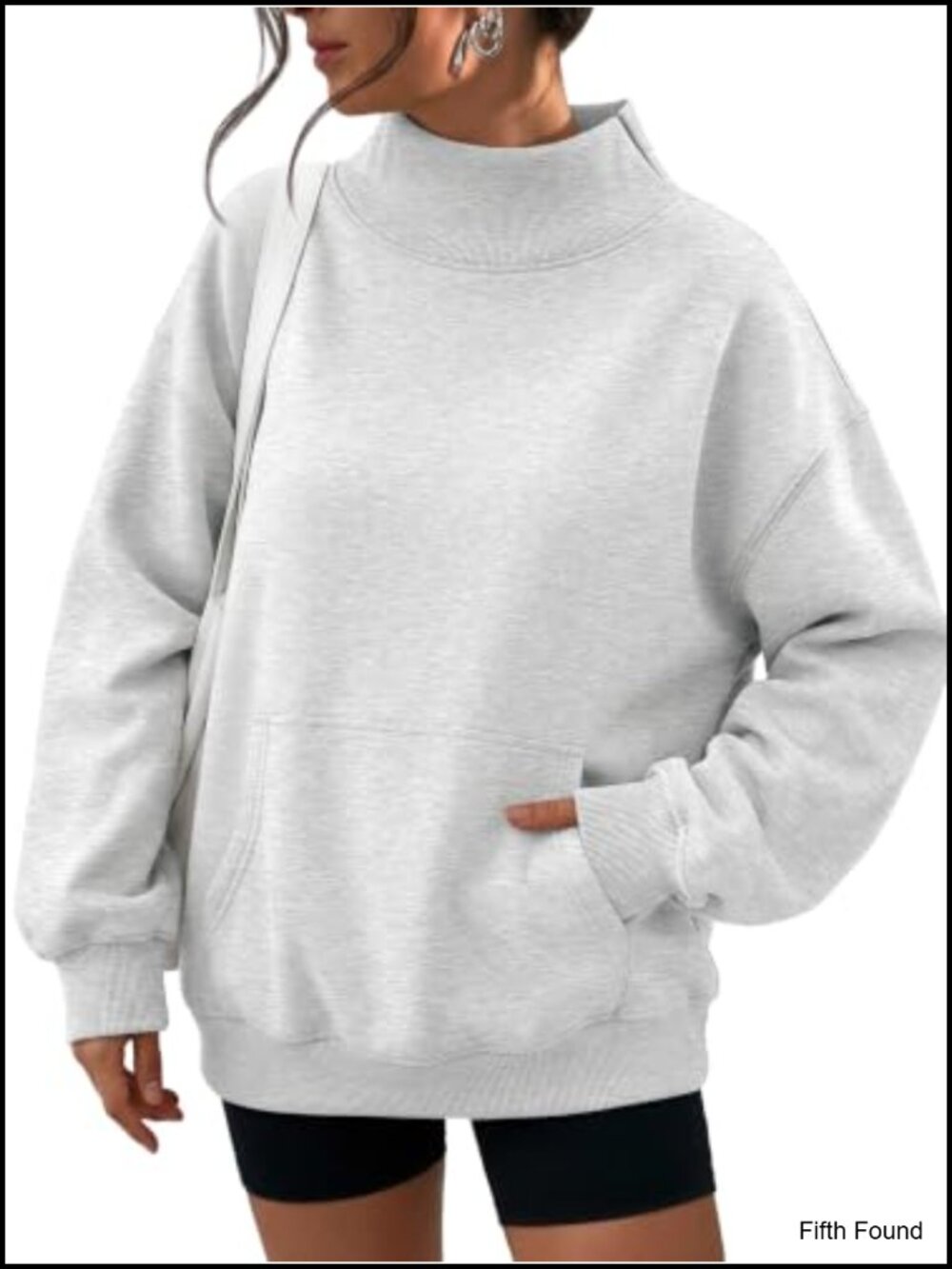 Oversized Mock Neck Fleece Sweatshirt with Pocket